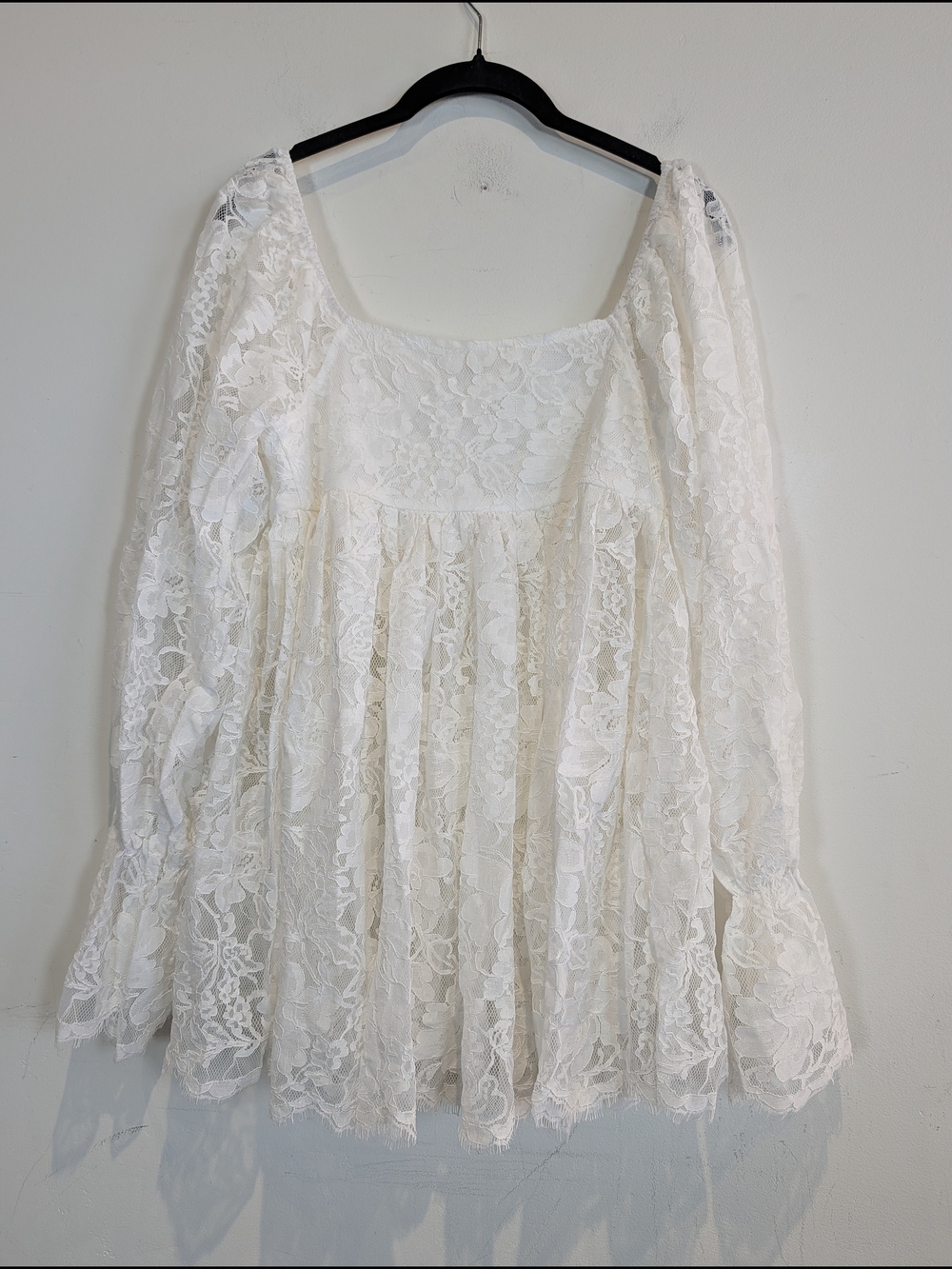 Promesa White Lace Peasant Top with Puff Sleeves, Size S - Picture 5 of 5